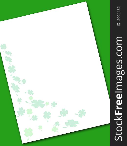 Shamrocks on tilted note paper, green background. Shamrocks on tilted note paper, green background.