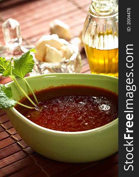 Bitter red dressing made from chili with herbs