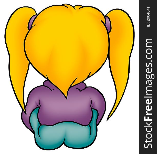 Little girl from the back - High detailed and coloured illustration