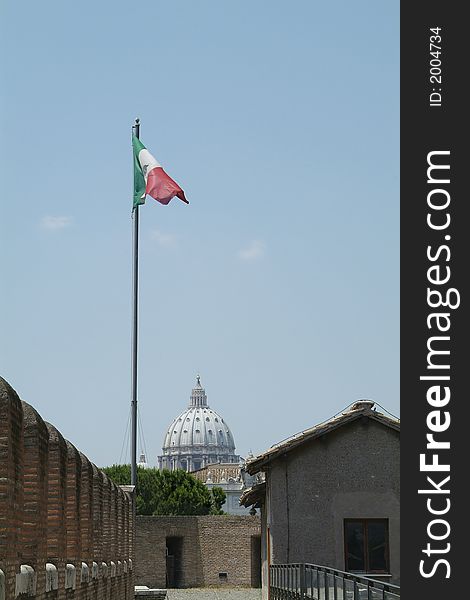 The dome of St. Peter's Cathedral, Basilica San Pietro, seen from Castel San Angelo