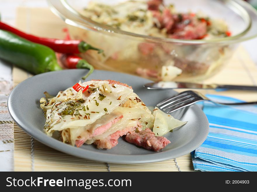 Oven pork with sauerkraut  with different herbs