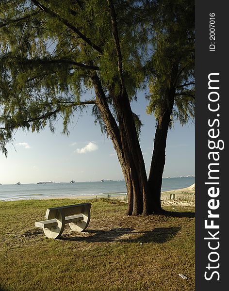 Stone bench overlooking the Sea. Stone bench overlooking the Sea