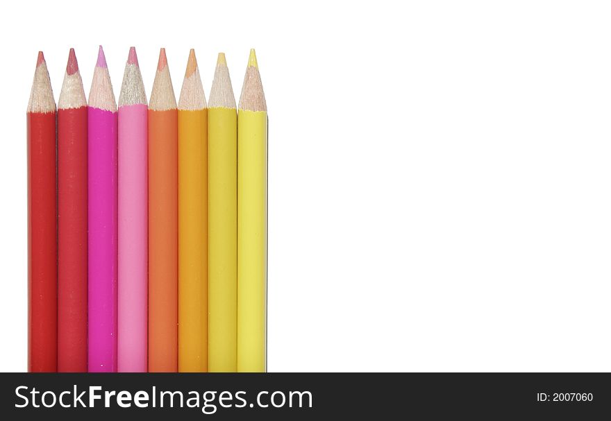 Red Yellow Set Of Coloured Pencils Isolated On White Background