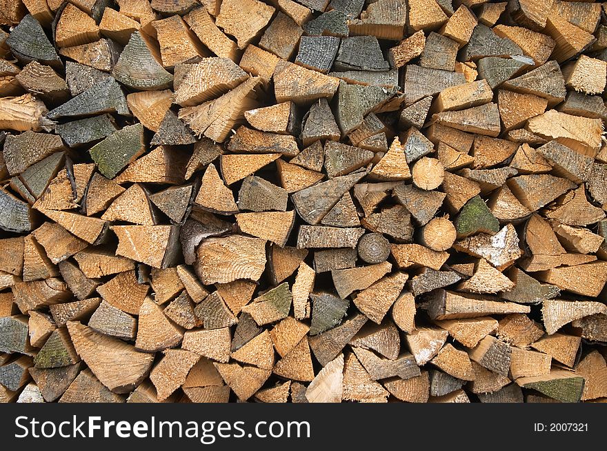 Stack of sawed pine firewood