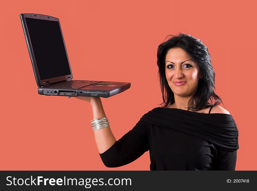 A businesswoman with laptop computer