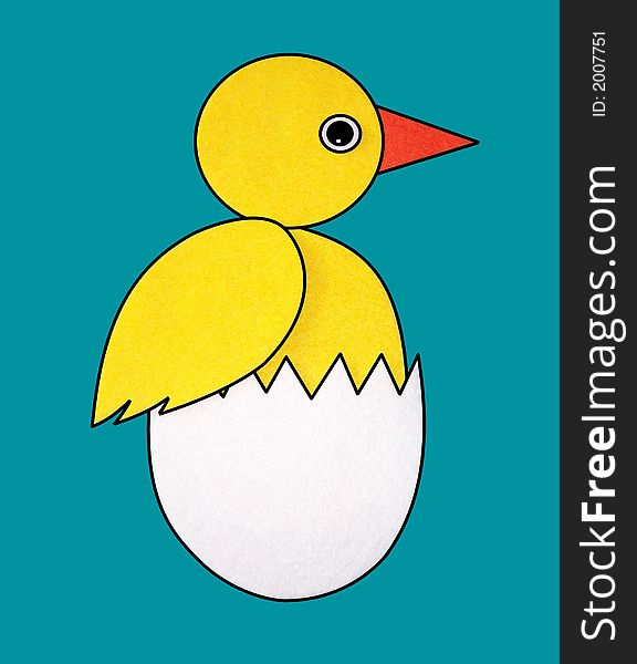 Outlined felt chick hatching from a egg. Outlined felt chick hatching from a egg