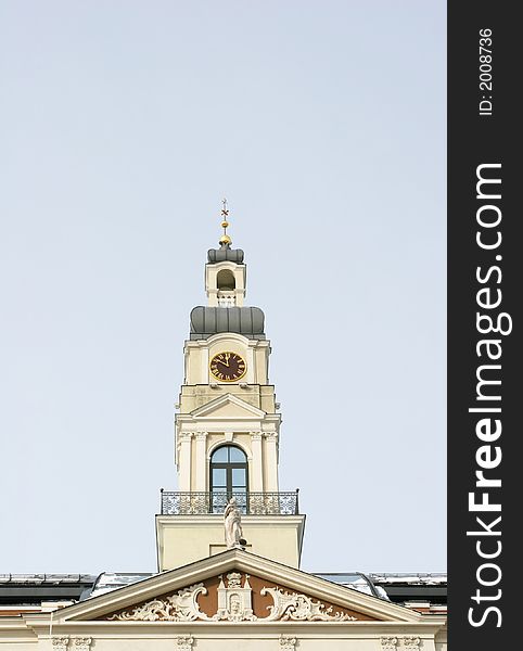 Tower against the sky. Town Hall of Riga, Latvia. Tower against the sky. Town Hall of Riga, Latvia