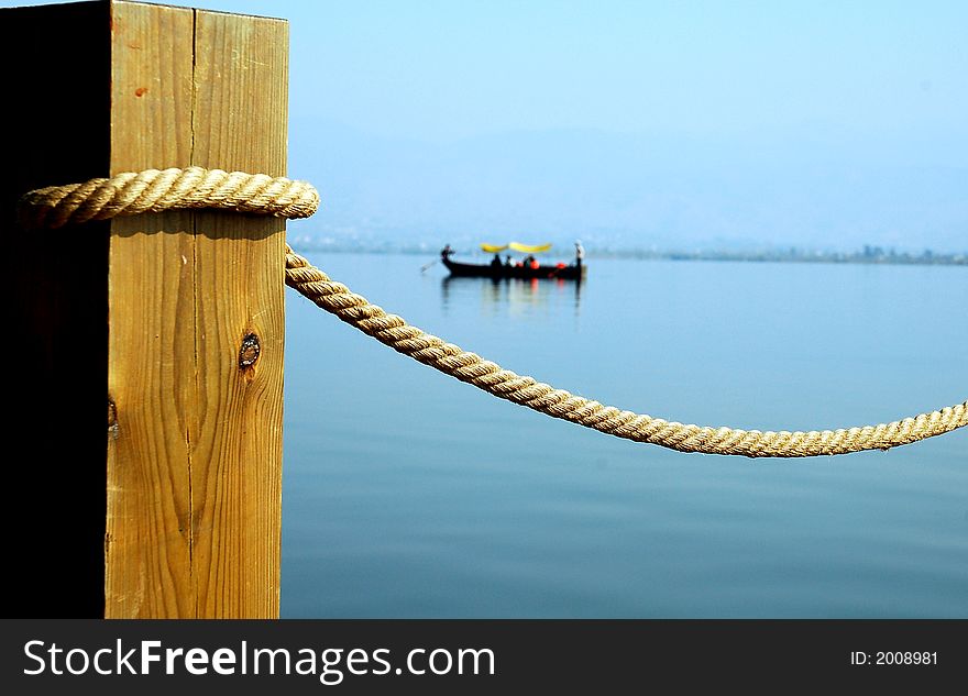 Wood baluster by a lake in Sichuan,west of China