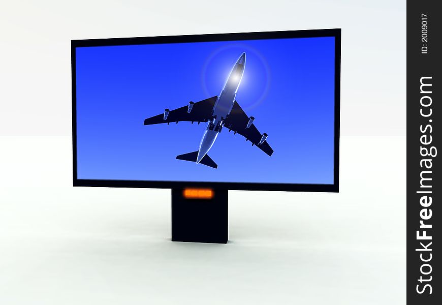 A computer created image of a modern TV set with a program on the screen. A computer created image of a modern TV set with a program on the screen.