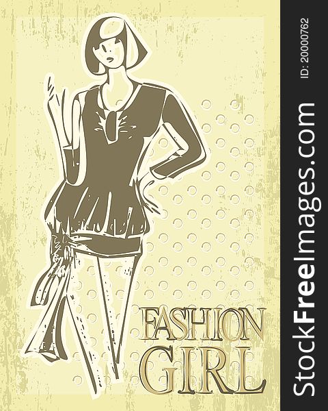 Retro art young girl. vector fashion women