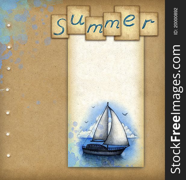 Card with illustration of sailing boat