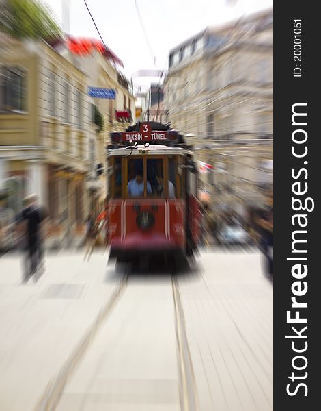 A tram in Istanbul en route to her destination. A tram in Istanbul en route to her destination