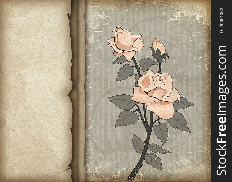Greeting card with drawing of pink rose