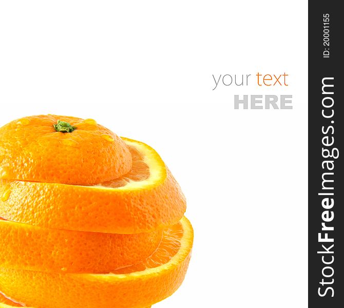 Juicy orange cut into slices on a white background
