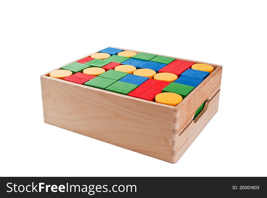 Wooden building blocks isolated on a white background