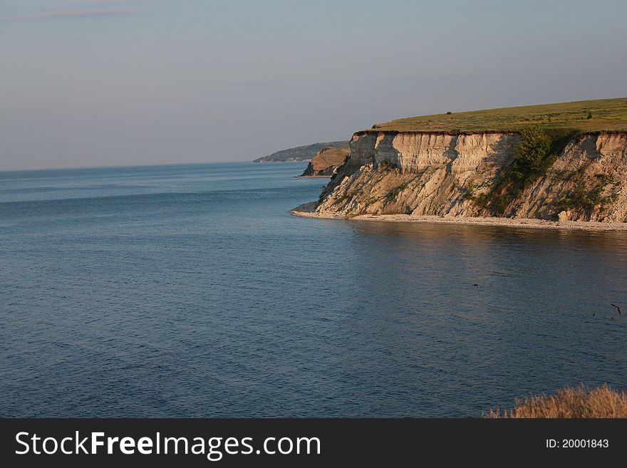 Landscape Nature Summer Grass Green Blue Clear Day Volga Water. Landscape Nature Summer Grass Green Blue Clear Day Volga Water