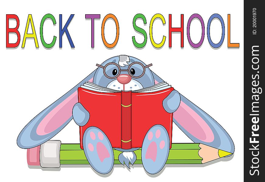 LettersBack to school and bunny with red book sitting on the pencil