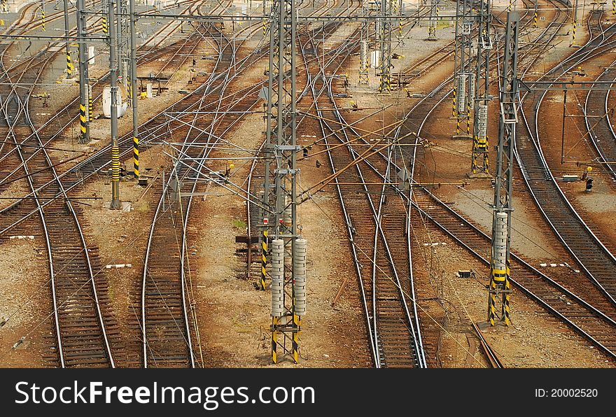 Electrified Railway tracks crossing by the Prague main train station. Electrified Railway tracks crossing by the Prague main train station.