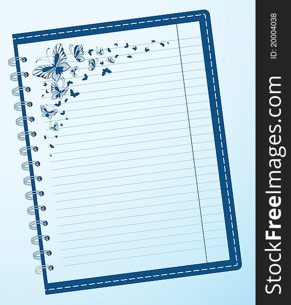 Notebook with butterflies,illustration for a design