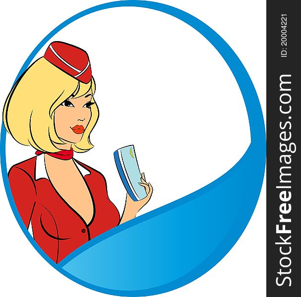 Beautiful Stewardess With Air Ticket.