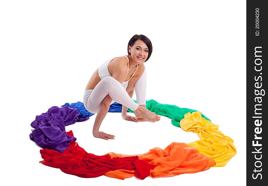 Woman Doing Yoga Exercise - Rainbow Color Ring