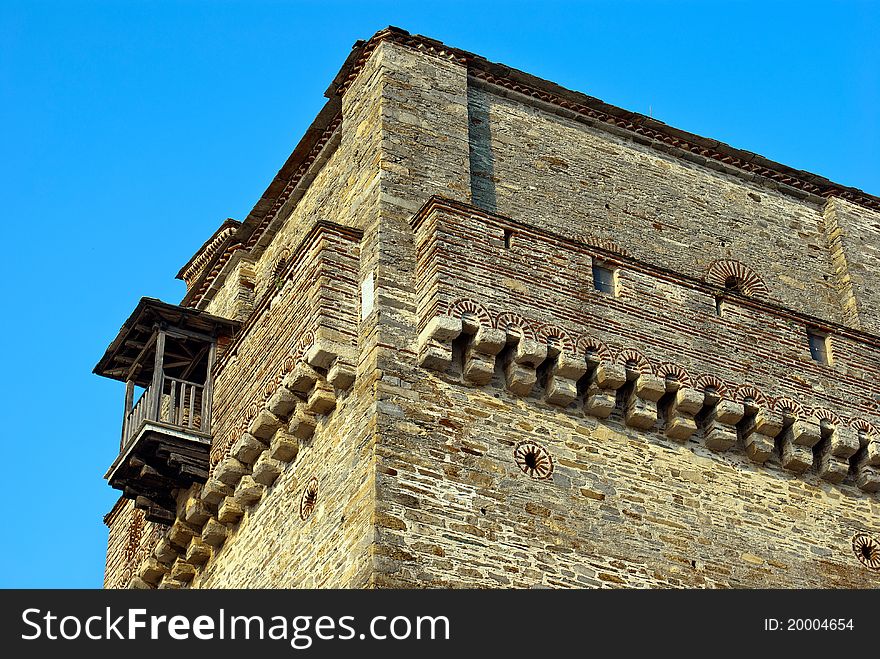 Details of old byzantine fortress at mount athsos in Greece