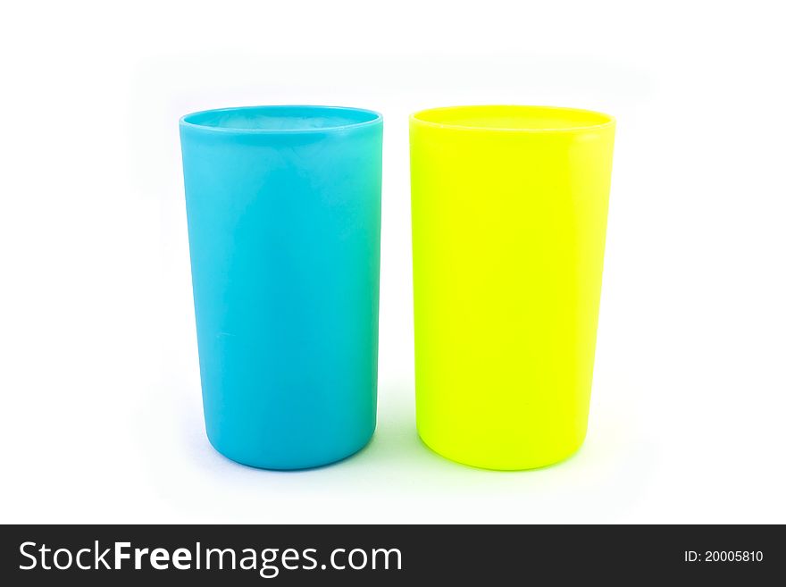 Glass plastic blue and green color on white background.