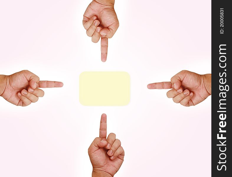 Four hands pointing to button for business concept