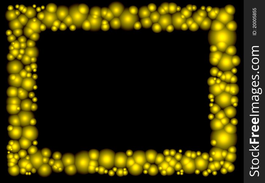 Frame of golden bubbles on the black background