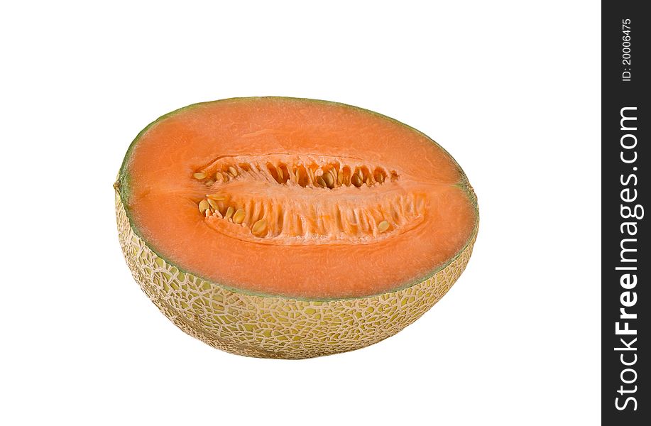 Cut a ripe melon on a white background