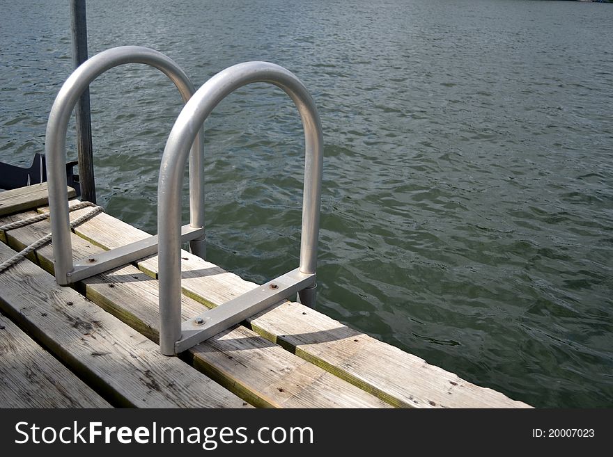 A ladder on a boat dock