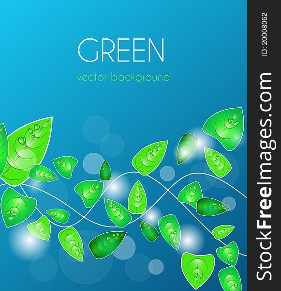 Abstract blue background with green leafs. Abstract blue background with green leafs