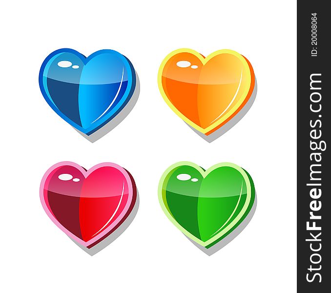 Four multicolor glass hearts icon for web. Four multicolor glass hearts icon for web