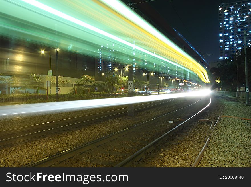 It shows the busy traffic in Hong Kong at night. It shows the busy traffic in Hong Kong at night.