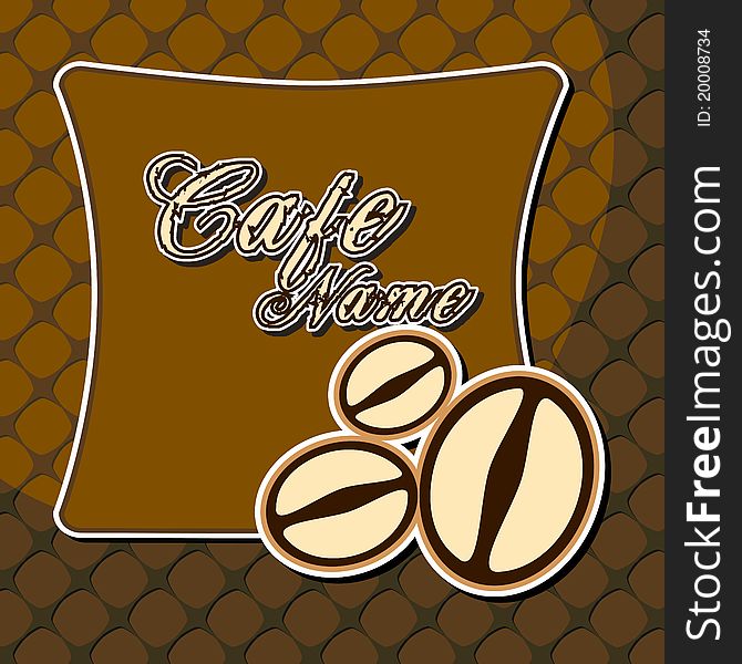 Illustration of template for cafe with coffee beans. Illustration of template for cafe with coffee beans