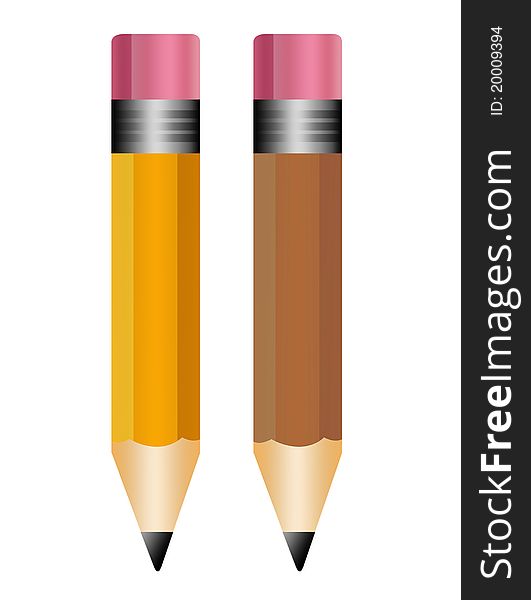 Yellow and brown pencils isolated over white background. Yellow and brown pencils isolated over white background