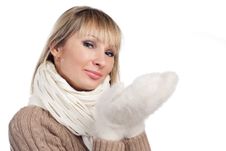 Young Woman In Sweater Wollen Mitten Sweater Royalty Free Stock Images Young Woman In Sweater Wollen Mitten Sweater Royalty Free Stock Images