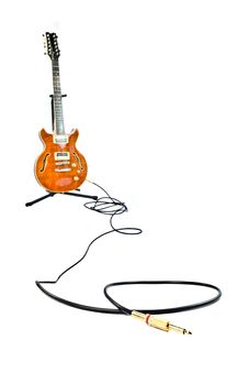 Orange Electric Guitar And Cord Isolated On White Stock Images Orange Electric Guitar And Cord Isolated On White Stock Images