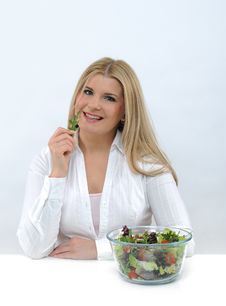 Casual Woman Eating Healthy Green Vegetable Salad Royalty Free Stock Photo