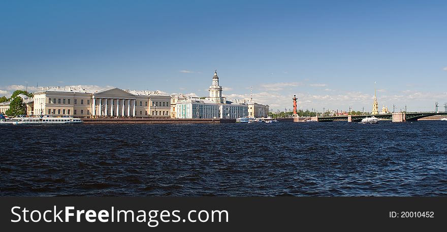 Panorama of St. Petersburg Neva River Embankment