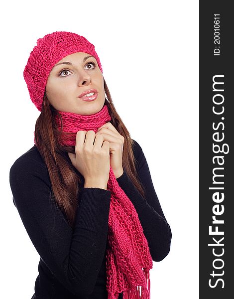 Pretty Young Woman In Scarf And Cap