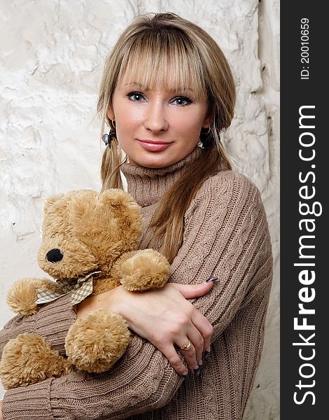 Close-up portrait brick wall background. Close-up portrait brick wall background