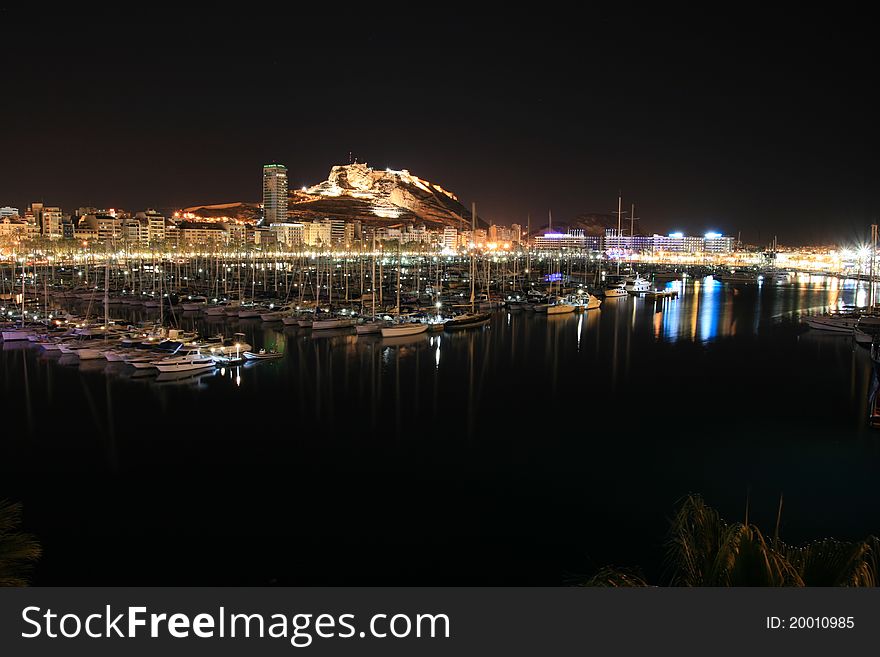 Nocturne in the port of Alicante and the castle. Nocturne in the port of Alicante and the castle