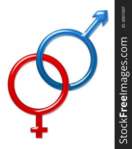 Red and blue male and female sign isolated over white background