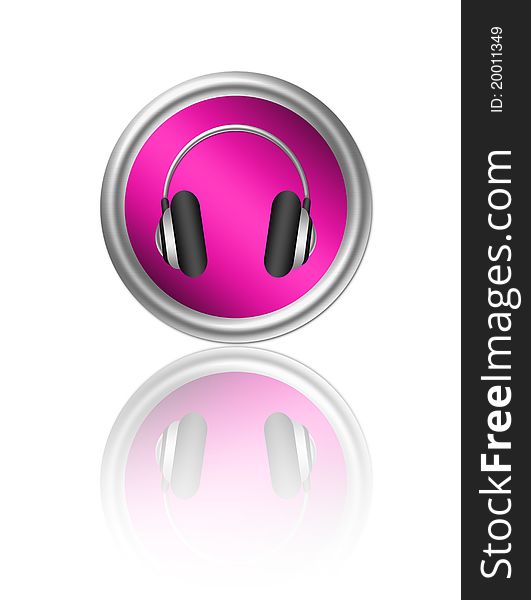 Pink headphone buttons with metallic edge over white background