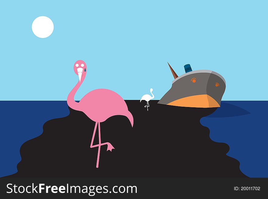 An illustration of oil leaked out of an oil shipped that sank, and look at those beautiful swans,the are very sad and confused now!. An illustration of oil leaked out of an oil shipped that sank, and look at those beautiful swans,the are very sad and confused now!
