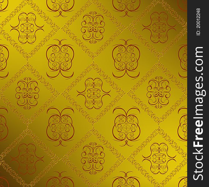 Decorative seamless wallpaper with a golden abstract east ornament