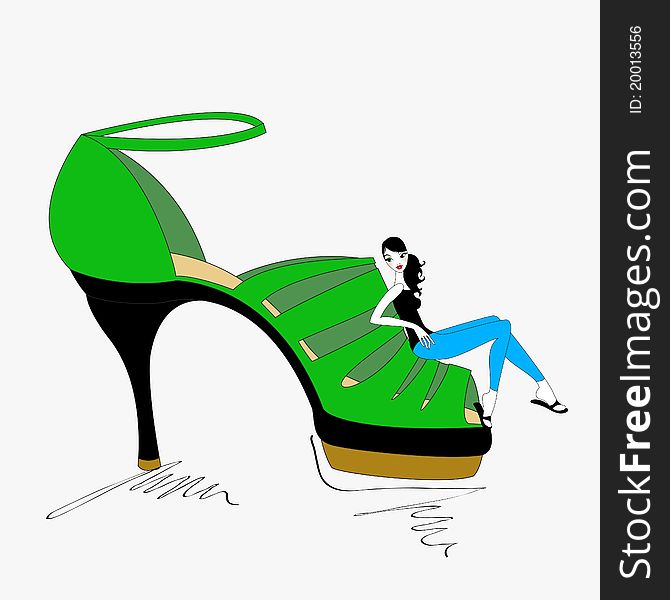 Vector Illustration of funky beautiful girl with cool Smart Shoe