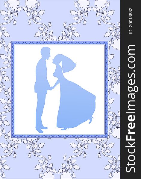 Vector Illustration of funky wedding invitation with funny bride and groom