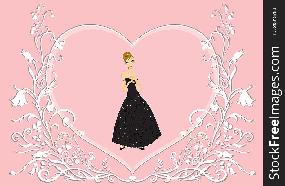 Vector Illustration of beautiful women in the evening dress on floral background